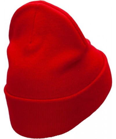 Moon De Los Muertos Embroidered 12 Inch Long Knitted Beanie Red $19.69 Skullies & Beanies