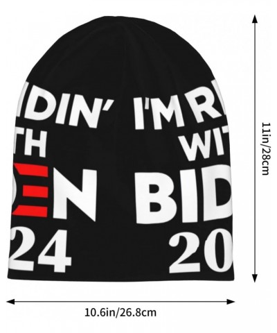 Ridin with Biden - 2024 Election Beanie Hat Men Women Stretch Slouchy Warm Skull Knit Beanies Cap for Winter Black $13.13 Sku...