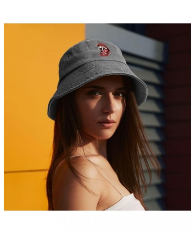 Vampire Mouth with Sharp Fangs Bucket Hat for Men Women Outdoor Washed Cotton Sun Hats Travel Beach Hat Gray $14.35 Bucket Hats