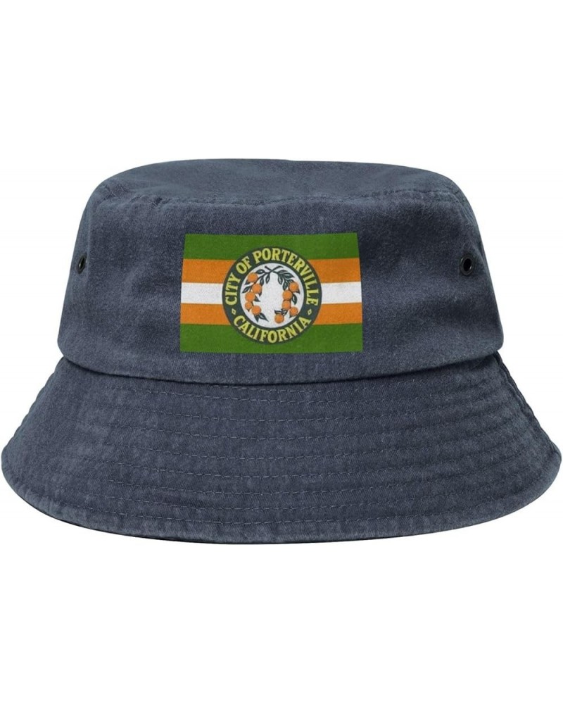 Flag of Porterville, California Bucket Hat for Men Women Outdoor Washed Cotton Sun Hats Travel Beach Hat Navy Blue $11.00 Buc...