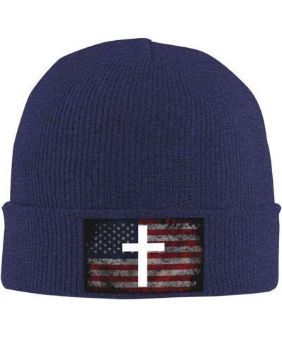 Cross on Black Cozy Knitted Hat for Winter - Warm Comfort Black Navy Blue $14.86 Skullies & Beanies