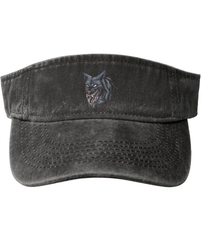 Fierce Wolf Head Sun Visor Hats for Women Men Sun Hat Vintage Golf Hat Adjustable Baseball Cap Black $10.40 Visors