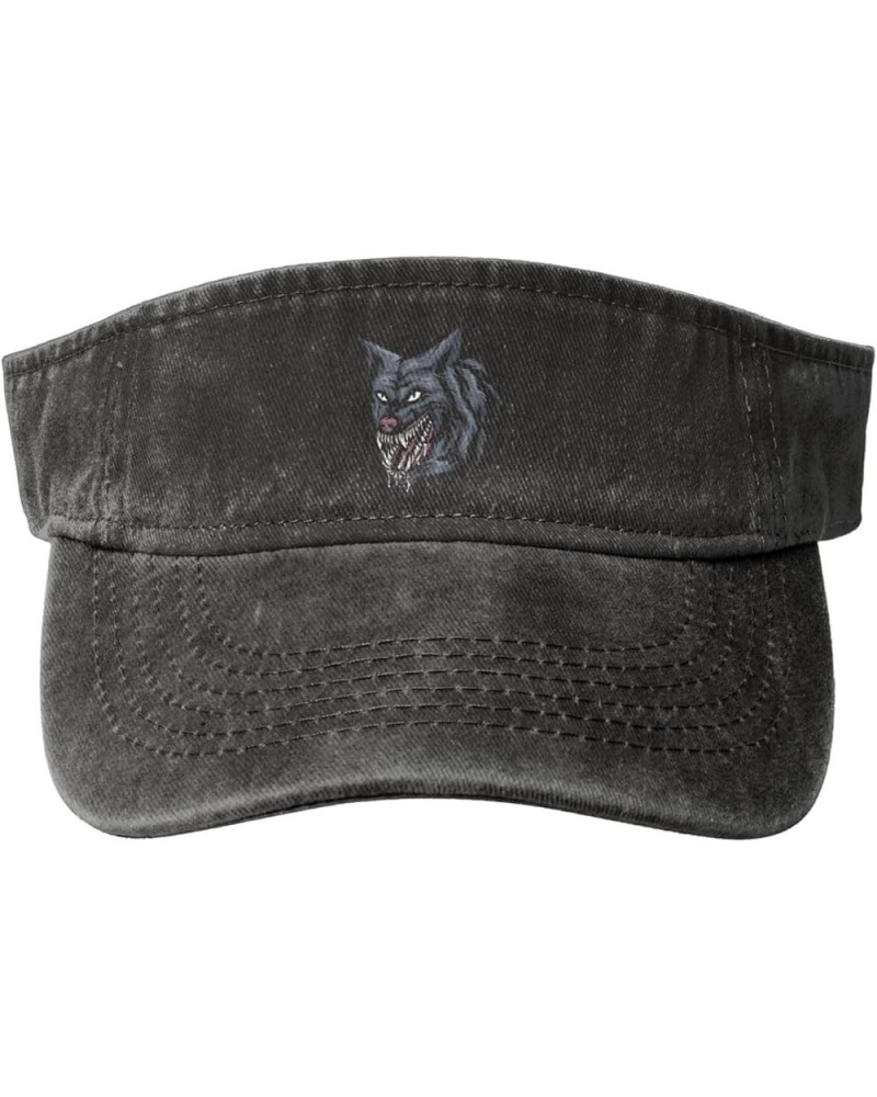 Fierce Wolf Head Sun Visor Hats for Women Men Sun Hat Vintage Golf Hat Adjustable Baseball Cap Black $10.40 Visors