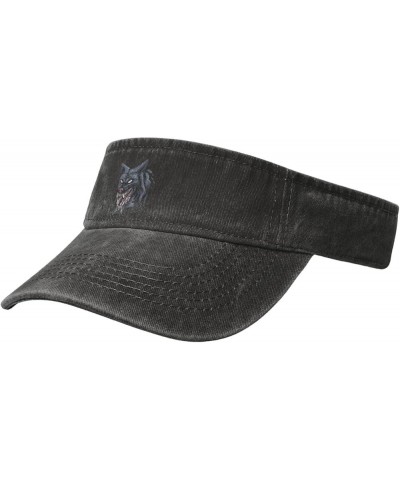 Fierce Wolf Head Sun Visor Hats for Women Men Sun Hat Vintage Golf Hat Adjustable Baseball Cap Black $10.40 Visors