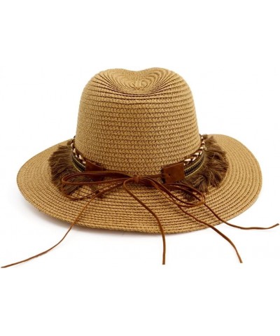 Fashion Tassels Decor Wide Brim Straw Sun Hat Women Sun Block Beach Bucket Panama Hat for Seaside Travel Vacation White $17.9...