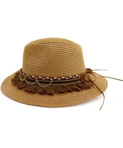 Fashion Tassels Decor Wide Brim Straw Sun Hat Women Sun Block Beach Bucket Panama Hat for Seaside Travel Vacation White $17.9...