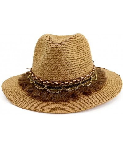 Fashion Tassels Decor Wide Brim Straw Sun Hat Women Sun Block Beach Bucket Panama Hat for Seaside Travel Vacation White $17.9...