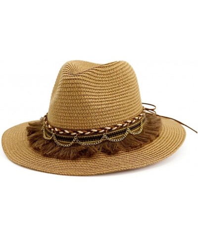 Fashion Tassels Decor Wide Brim Straw Sun Hat Women Sun Block Beach Bucket Panama Hat for Seaside Travel Vacation White $17.9...