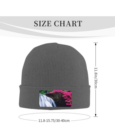 Knitted Hat Waterfall and Flower Print Beanie for Women Soft Warm Beanie Cap Casual Knit Hat Men Winter Beanies Deep Heather ...