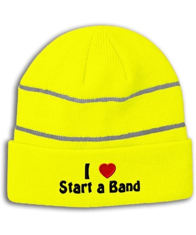 Custom Reflective Beanie I (Love) Start A Band Red Heart Hobbies Lovers High Visibility Running Gear for Men & Women Neon Yel...