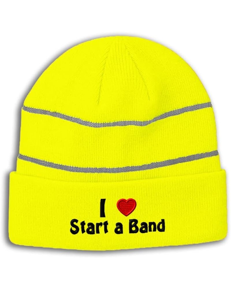 Custom Reflective Beanie I (Love) Start A Band Red Heart Hobbies Lovers High Visibility Running Gear for Men & Women Neon Yel...