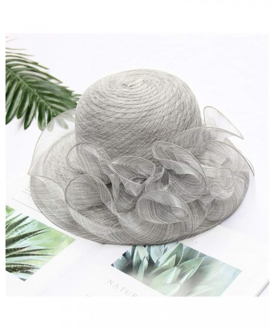 Women Organza Fascinator Hat, Women's Derby Church Hat Wide Brim Leaf Flower Bridal Shower Hat 2022 Fashion Sun Hats Light Gr...