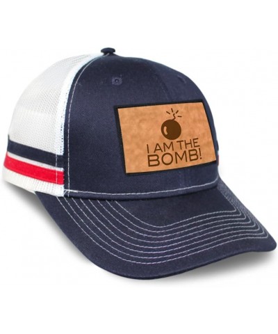 Patch Hat Printed Leather Background I Am The Bomb! Funny Humor Funny Cotton Trucker Baseball Cap Navy White Stripes Rectangl...