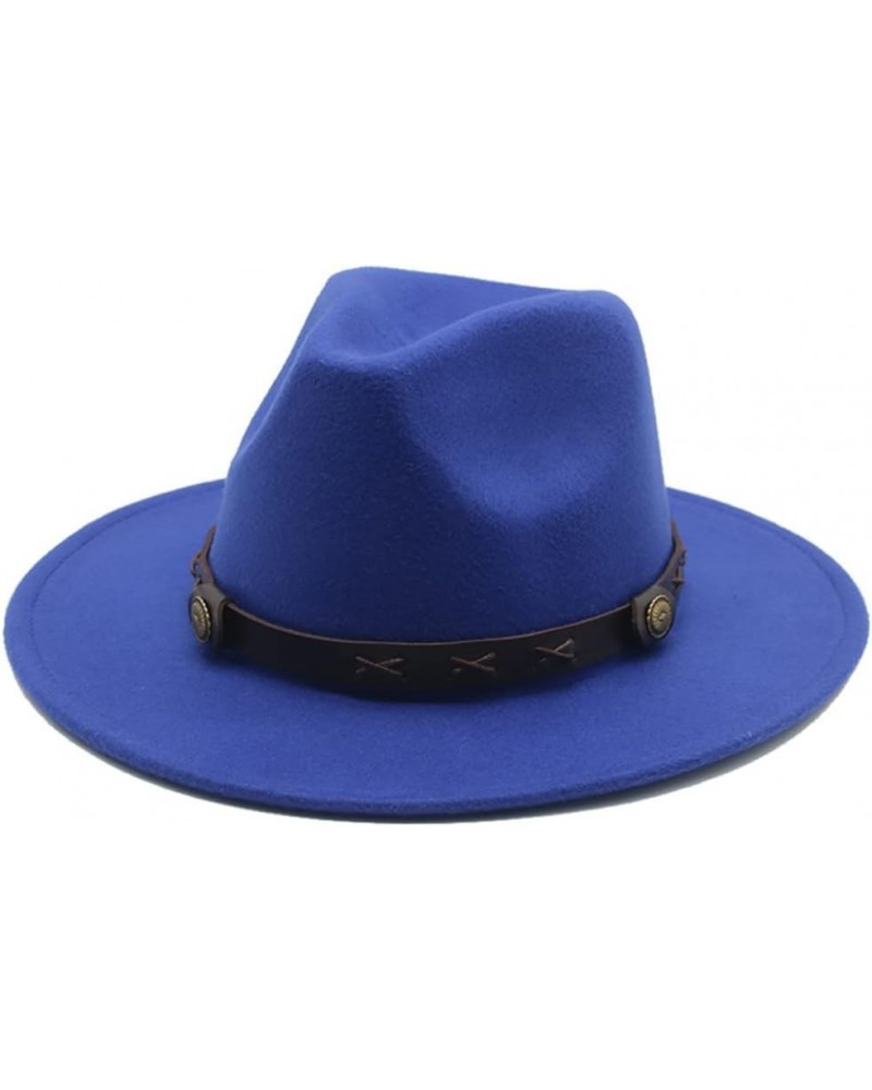 Felted Hats Women Men Western Fedora Hats Band Belt Panamas Hats 58cm Blue $21.64 Fedoras