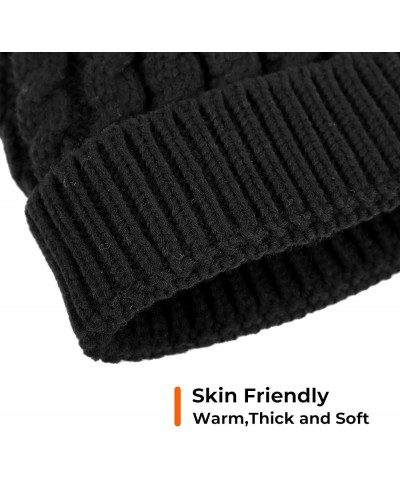 Women's Winter Soft Knit Beanie Hat with Faux Fur Pom Pom Warm Skull Cap Beanies for Women Cozy Lined_a_black Hat Black Pom $...