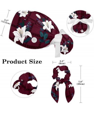 Surgical Scrub Caps Working Head Cover White Lily Flower Hair Rope Bunny Hair Ribbons for Women Color 2 $10.82 Skullies & Bea...