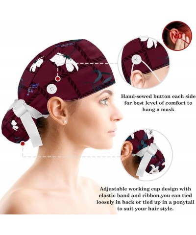 Surgical Scrub Caps Working Head Cover White Lily Flower Hair Rope Bunny Hair Ribbons for Women Color 2 $10.82 Skullies & Bea...