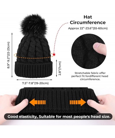 Women's Winter Soft Knit Beanie Hat with Faux Fur Pom Pom Warm Skull Cap Beanies for Women Cozy Lined_a_black Hat Black Pom $...