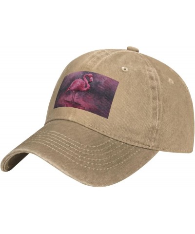 Hollow Flamingo Print Washed Cowboy Baseball Cap for Adults Adjustable Caps Fashion Cap A Sun Hat Natural $12.66 Baseball Caps