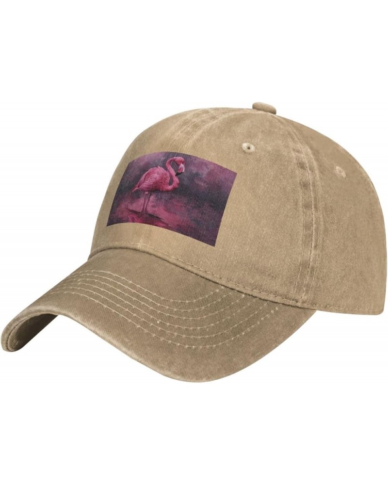 Hollow Flamingo Print Washed Cowboy Baseball Cap for Adults Adjustable Caps Fashion Cap A Sun Hat Natural $12.66 Baseball Caps