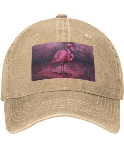 Hollow Flamingo Print Washed Cowboy Baseball Cap for Adults Adjustable Caps Fashion Cap A Sun Hat Natural $12.66 Baseball Caps