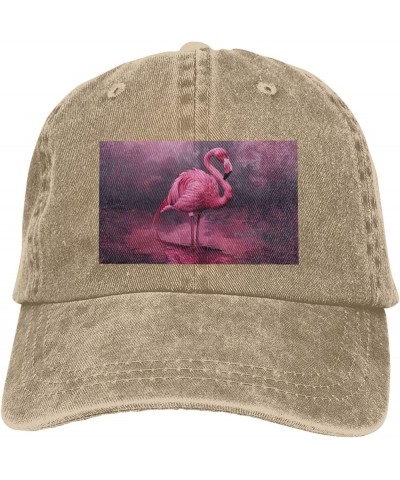 Hollow Flamingo Print Washed Cowboy Baseball Cap for Adults Adjustable Caps Fashion Cap A Sun Hat Natural $12.66 Baseball Caps