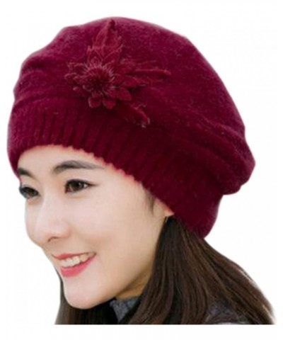 Women's Winter Warm Hat Crochet Slouchy Knitted Caps Wool Snow Ski Caps Wine $8.24 Skullies & Beanies