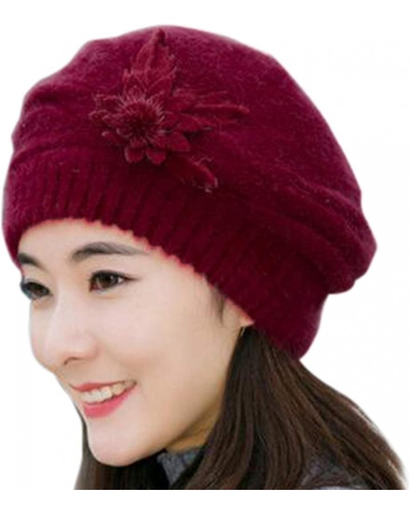 Women's Winter Warm Hat Crochet Slouchy Knitted Caps Wool Snow Ski Caps Wine $8.24 Skullies & Beanies