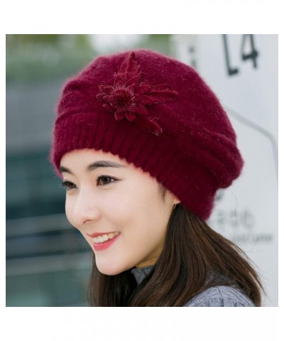 Women's Winter Warm Hat Crochet Slouchy Knitted Caps Wool Snow Ski Caps Wine $8.24 Skullies & Beanies