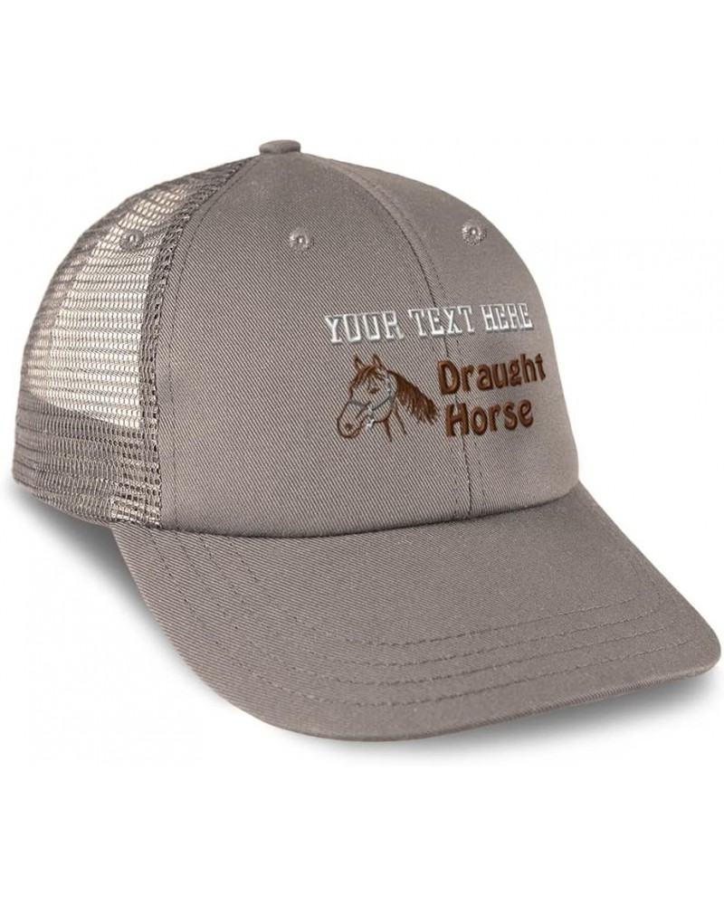 Custom Trucker Hat Baseball Cap Draught Horse Horses Pony Cotton Equestrian Dad Hats for Men & Women Grey Personalized Text H...