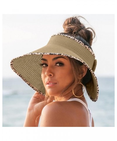 Womens Summer Fashion Casual Beach Holiday Sun Bow Straw Hat Sun Hat Sliding Visor Khaki-1 $12.68 Sun Hats