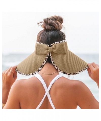 Womens Summer Fashion Casual Beach Holiday Sun Bow Straw Hat Sun Hat Sliding Visor Khaki-1 $12.68 Sun Hats