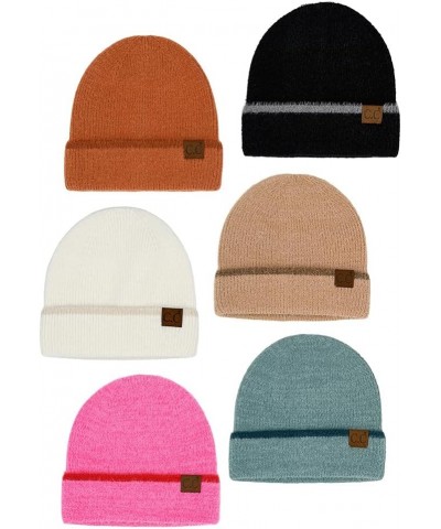 Women Fashion Warm Winter Soft Feather Yarn Striped Cuff Beanie Ivory $14.49 Skullies & Beanies