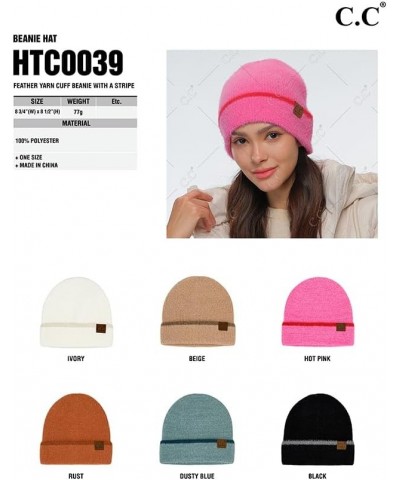 Women Fashion Warm Winter Soft Feather Yarn Striped Cuff Beanie Ivory $14.49 Skullies & Beanies