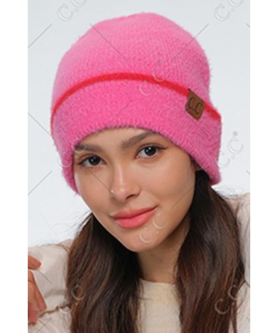 Women Fashion Warm Winter Soft Feather Yarn Striped Cuff Beanie Ivory $14.49 Skullies & Beanies