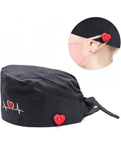 Women Working Cap with Button Sweatband Adjustable Unisex Bouffant Working Hats for Women Men Black $7.82 Berets