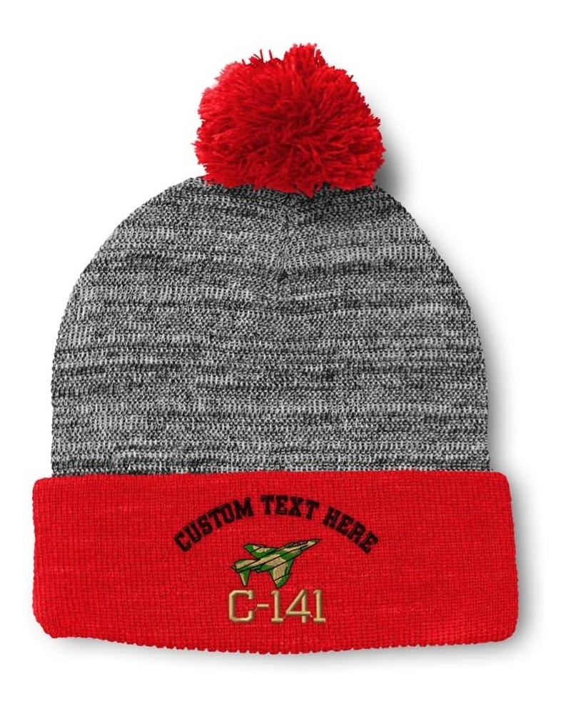 Pom Pom Beanies for Women Military Air Force C-141 Camo Embroidery Skull Cap Winter Hats for Men 1 Size Heather Gray Red Pers...