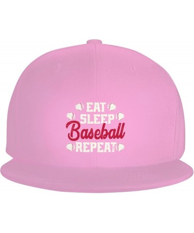 Eat Sleep Baseball Repeat Hat Funny Baseball Cap Flat Brim Hat Gift for Baseball Player for Men Women Black Pink $10.79 Baseb...