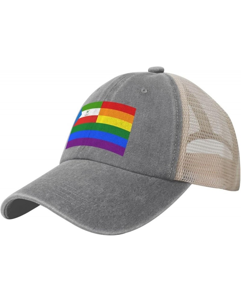 Equatorial Guinea Rainbow Flag Baseball Cap Women Men Mesh Back Hats Vintage Cowboy Hat Dad Caps Gray $11.59 Cowboy Hats