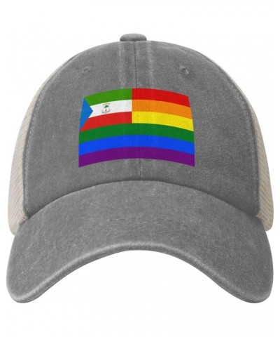 Equatorial Guinea Rainbow Flag Baseball Cap Women Men Mesh Back Hats Vintage Cowboy Hat Dad Caps Gray $11.59 Cowboy Hats