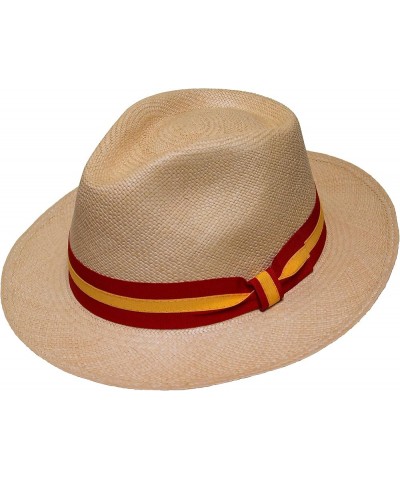 Teardrop Fedora Panama Hat Beige Straw With Red and Yellow Band $59.78 Fedoras