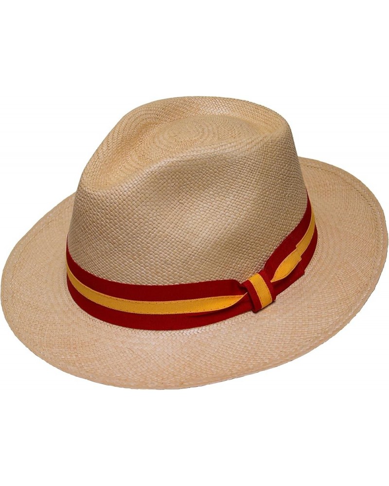 Teardrop Fedora Panama Hat Beige Straw With Red and Yellow Band $59.78 Fedoras