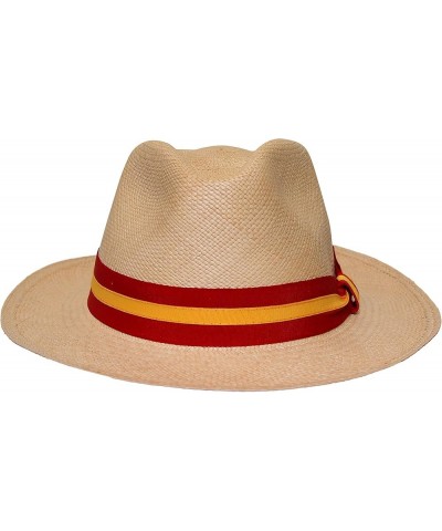 Teardrop Fedora Panama Hat Beige Straw With Red and Yellow Band $59.78 Fedoras