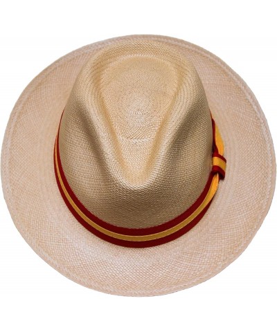 Teardrop Fedora Panama Hat Beige Straw With Red and Yellow Band $59.78 Fedoras