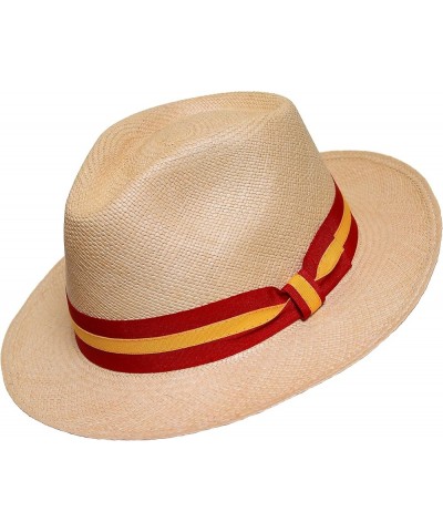 Teardrop Fedora Panama Hat Beige Straw With Red and Yellow Band $59.78 Fedoras