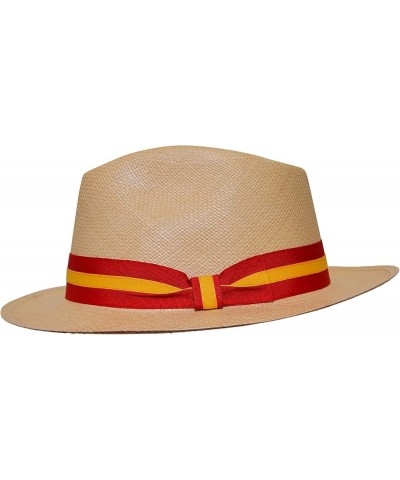 Teardrop Fedora Panama Hat Beige Straw With Red and Yellow Band $59.78 Fedoras