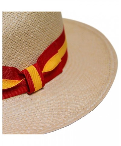 Teardrop Fedora Panama Hat Beige Straw With Red and Yellow Band $59.78 Fedoras