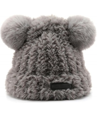 Pompom Beanie Soft Fuzzy Fur Skull Cap Fleece Cuff Beanie Warm Hat Grey $12.04 Skullies & Beanies