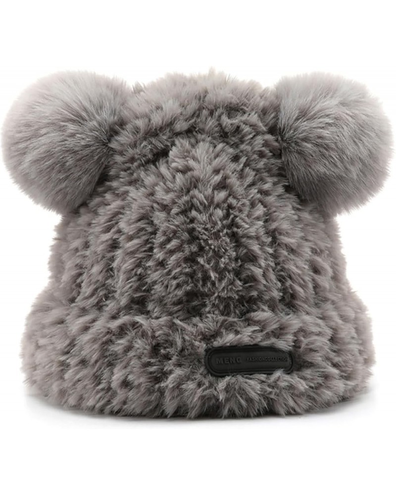 Pompom Beanie Soft Fuzzy Fur Skull Cap Fleece Cuff Beanie Warm Hat Grey $12.04 Skullies & Beanies