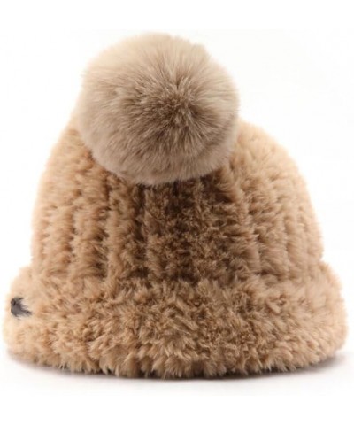 Pompom Beanie Soft Fuzzy Fur Skull Cap Fleece Cuff Beanie Warm Hat Grey $12.04 Skullies & Beanies